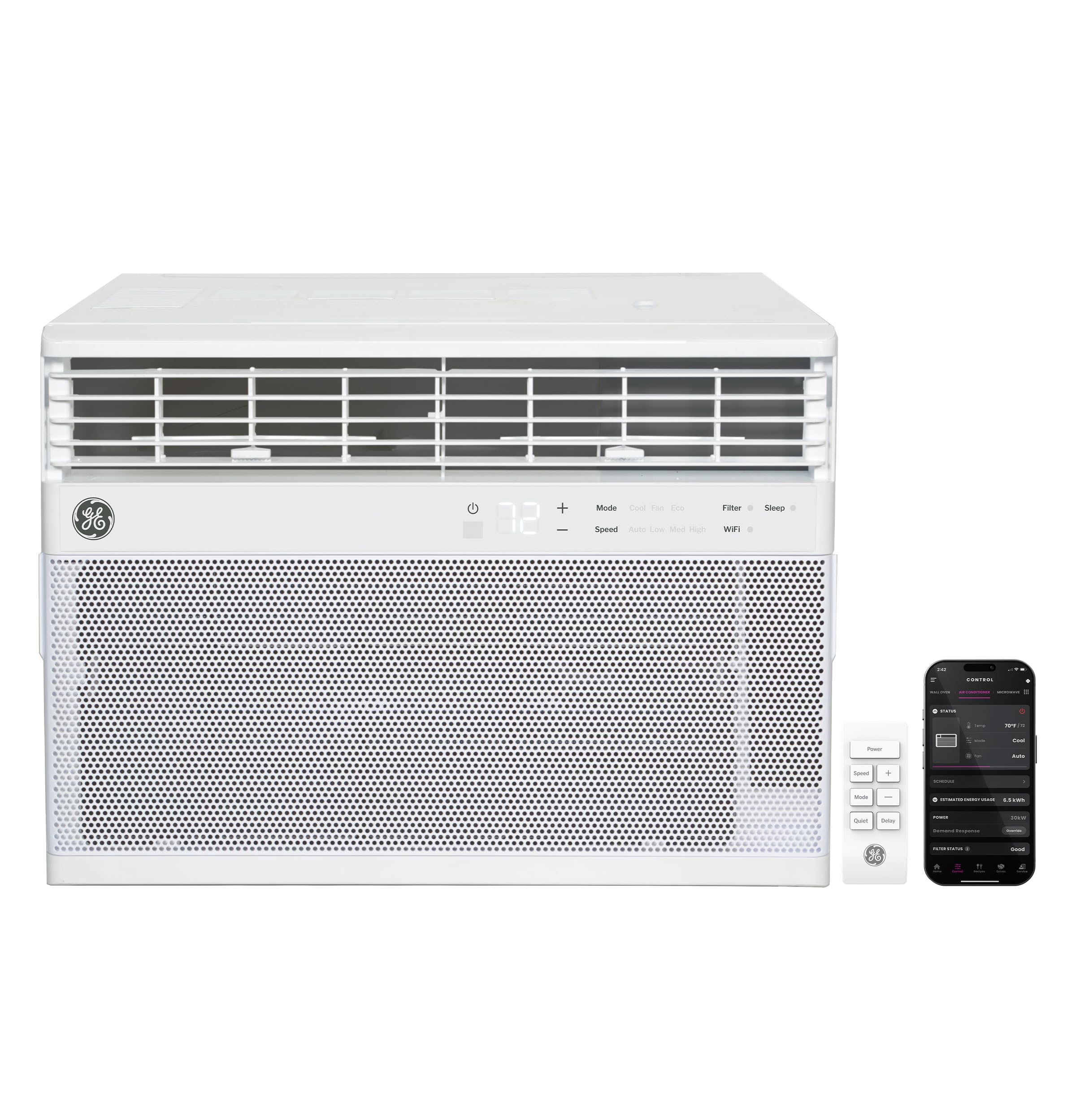 GE Window Air Conditioner 8,000 BTU for Rooms up to 350 sq ft., Wi-Fi Enabled, Energy-Efficient Cooling for Medium Rooms, Easy Install Kit, Control Using Remote or Smartphone App, White