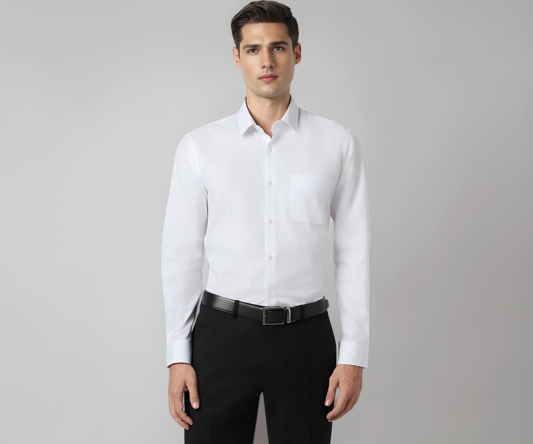 Men's Premium Solid Herringbone Regular Fit Full Sleeve Formal Shirt | Wonder Fabric | Cotton Rich