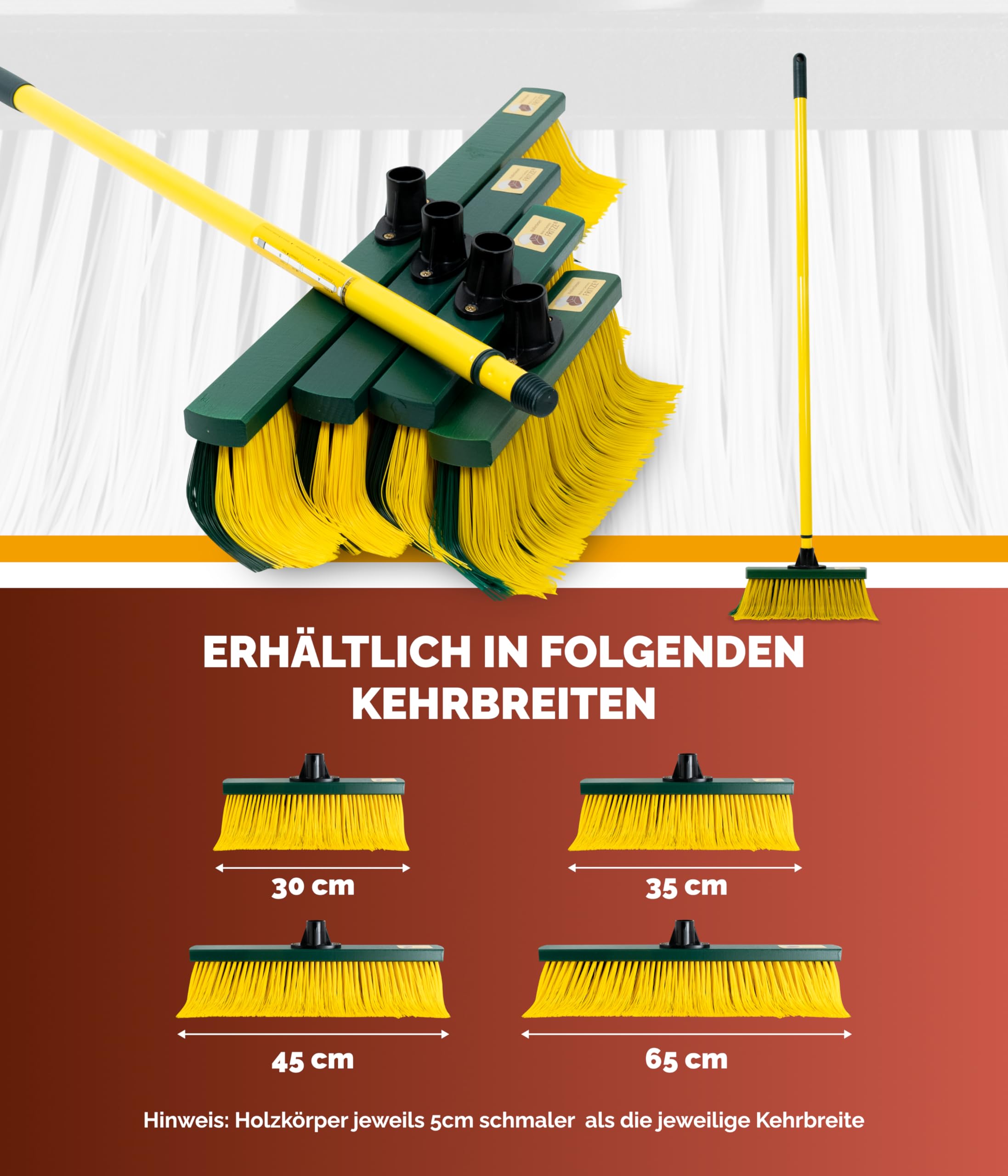 Fritze® Krallenbesen Hof & Garten 45 cm Kehrbreite mit Stiel – Abgewinkelte Borsten für Laub, Nadeln, Sand & unebene Böden – Ideal für Pflastersteine & Gartenwege – Premiumbesen – Made in Germany