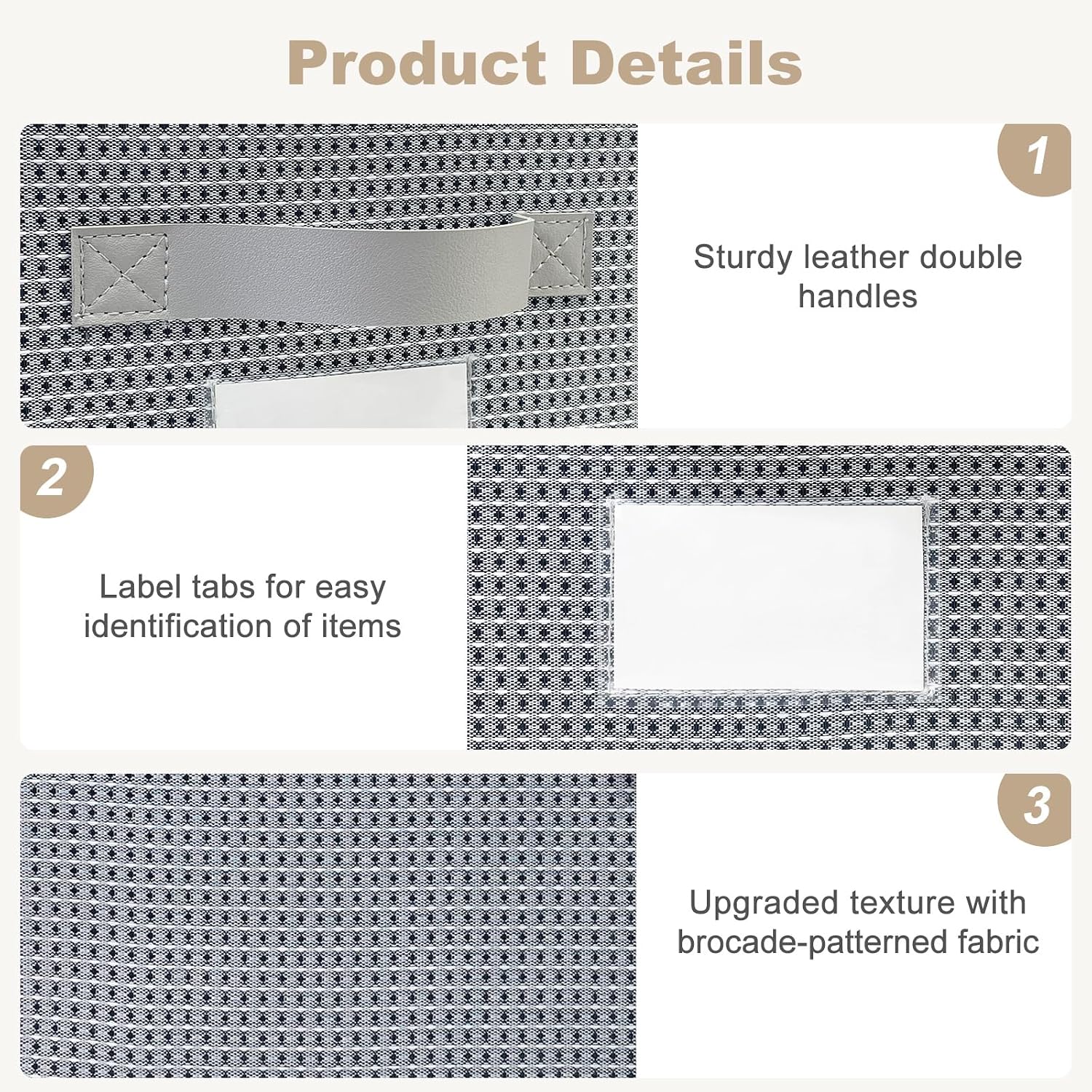 15.7 Inch Storage Baskets for Organizing, Foldable Fabric Storage Bins with Leather Handles & Label Slot, Textured Closet Shelf Organizer Baskets for Clothes, Towels & Home Storage (4, Gray)
