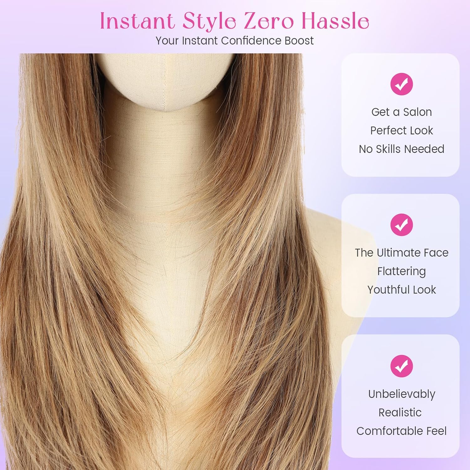 testar Long Brown Straight Wigs With Bangs Long Ombre Brown Blonde Synthetic Wigs for White Women Daily Use 26IN