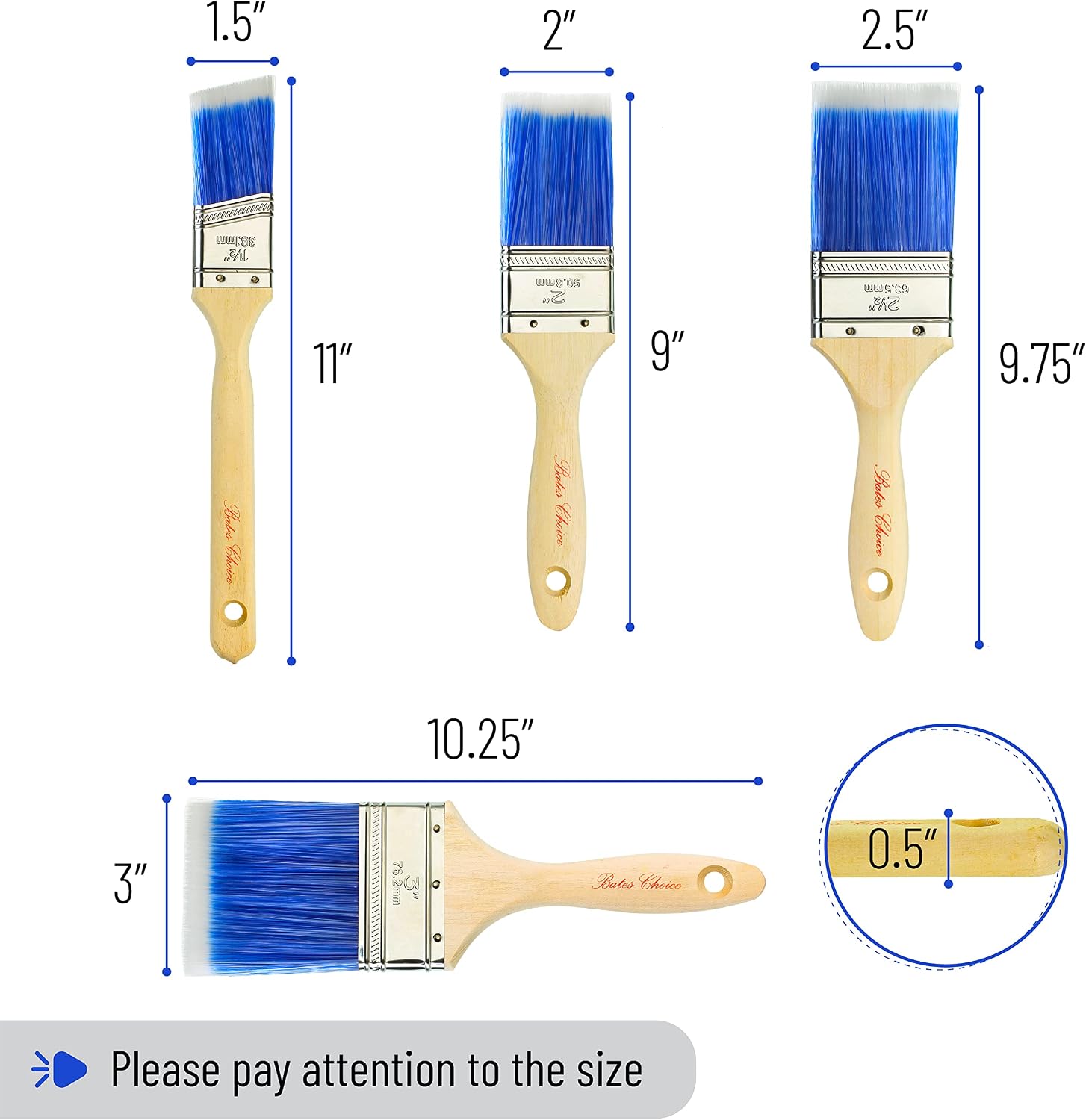 Bates Paint Brushes - 4 Pack, Wood Handle, Paint Brush, Paint Brushes Set, Professional Wall Brush Set, House Paint Brush, Trim Paint Brush, Sash Paint Brush