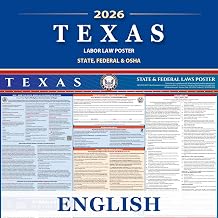 Texas Labor Law Poster State, Federal, OSHA Compliant, 2026 All-in-One 24x36 inch UV Waterproof Laminated English