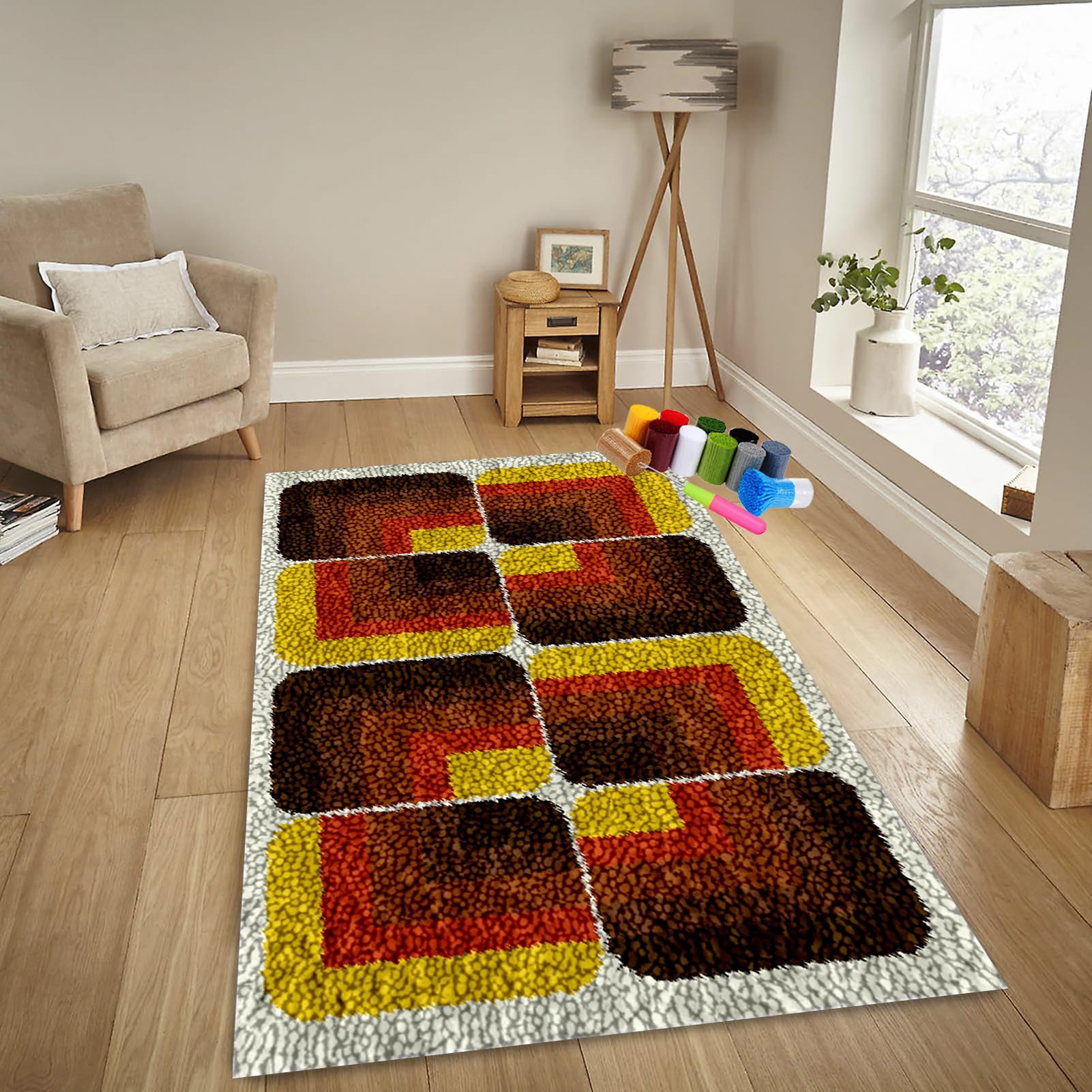 RxiBeFuw Zestawy do produkcji dywanów, zestaw dywaników z haczykiem zatrzaskowym, 110 x 140 cm, zestaw dziewiarski z haczykiem poduszka na sofę dywan, zestawy do samodzielnego wykonania haczyków