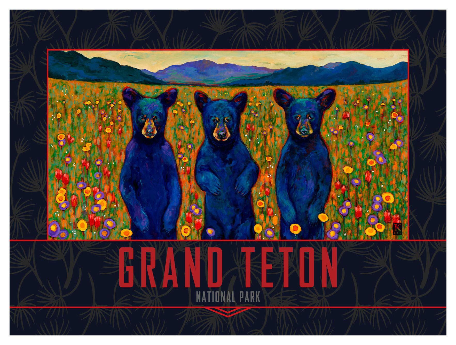 Grand Teton Park Three Little Bears Giclee Art Print Poster from Oil Painting by Artist Kari Lehr 9" x 12"