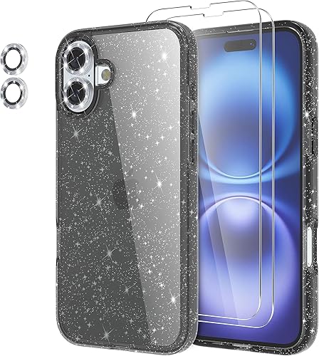 Miniatura 177 de Funda con purpurina diseñada para iPhone 15 Pro Max, con [2 unidades] protector de pantalla y [paquete de 3] protector de lente de cámara brillante