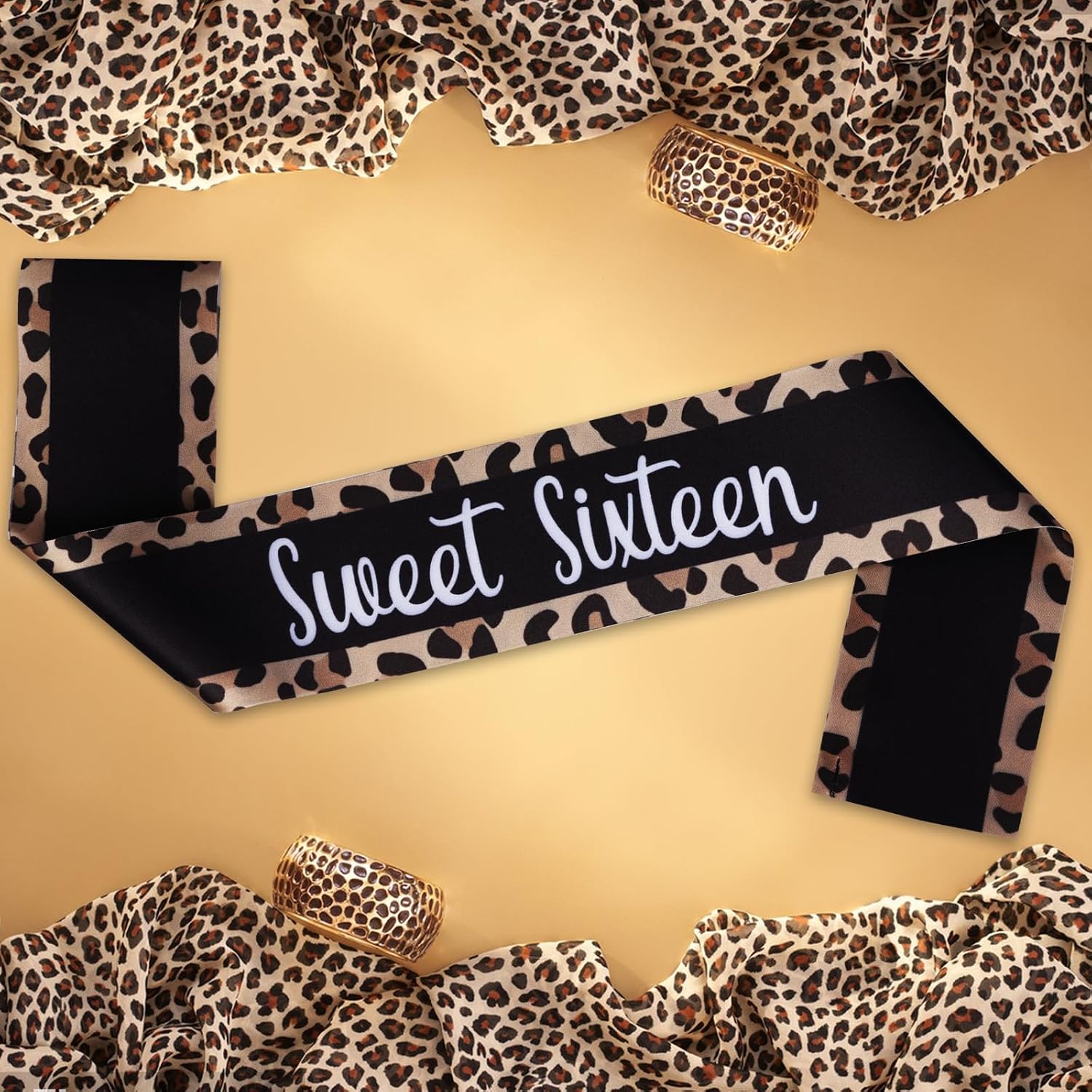 Serencatcher 16th Birthday Sash for Girls, Cheetah Leopard Print Sweet Girl Sixteen Birthday Sash Black Satin Sweet Girl 16 Birthday Party Decorations Gifts Favors