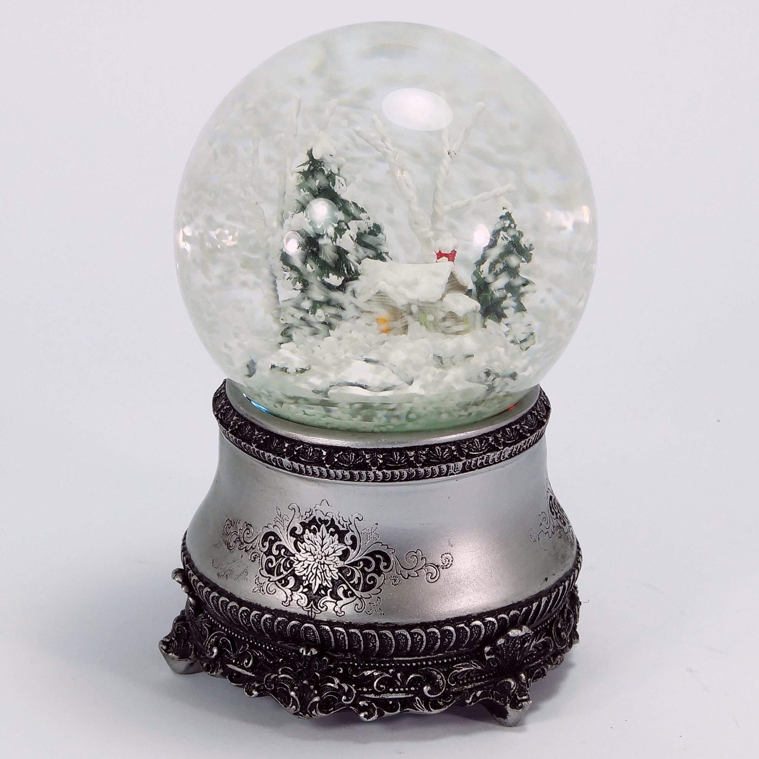 LED Schneekugel Winterwald elektr. Schneewirbel, viele Melodien und Farbwechsel Vintage