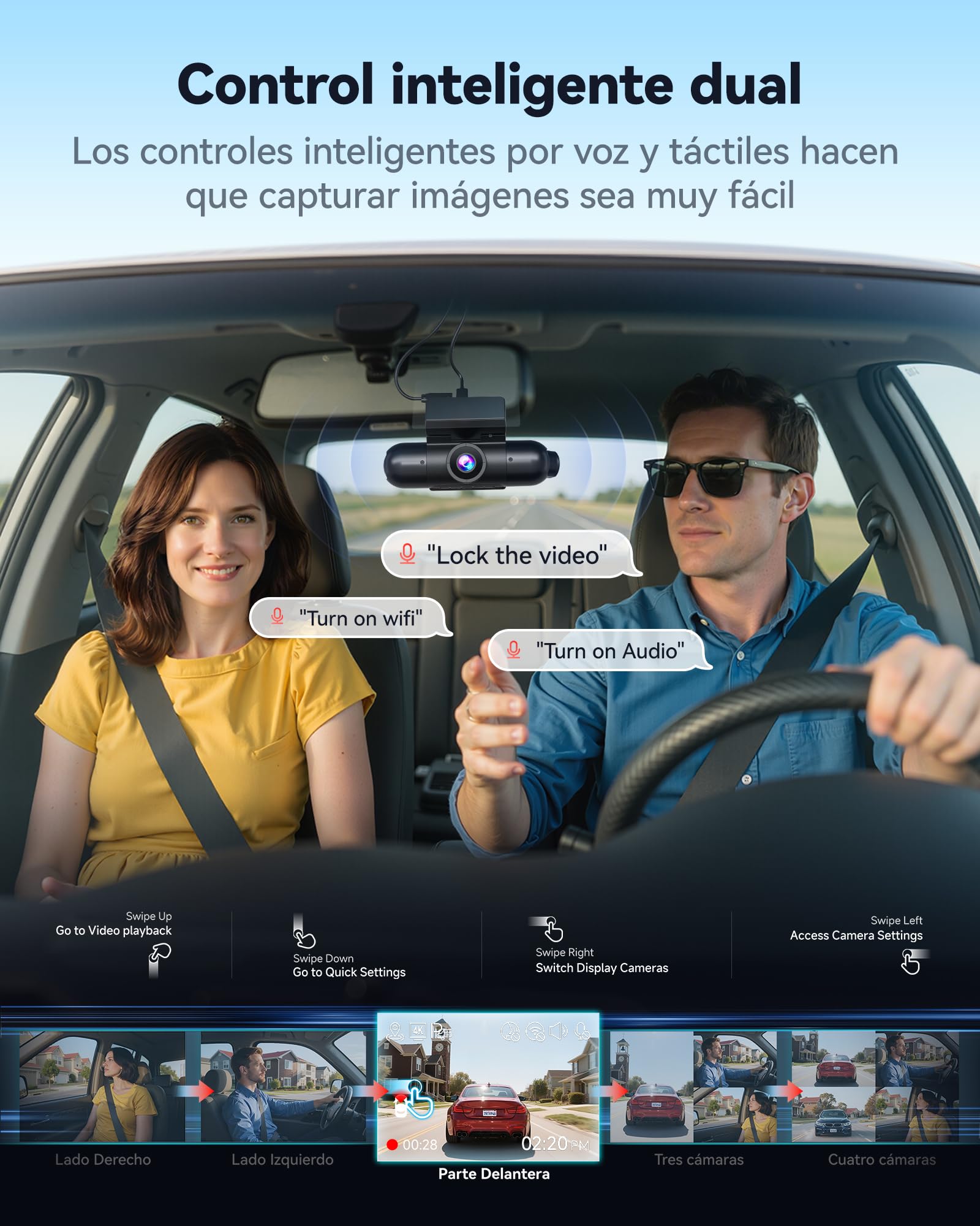 REDTIGER de 4 Canales Dash Cam Coche con Visión de 360°,Doble STARVIS 2, 2,5K*2+1080P*2,Cámara para Salpicadero Delantera y Trasera,Interior Izquierda y Derecha, WiFi de 5,8 GHz, 8 luces IR con Visión