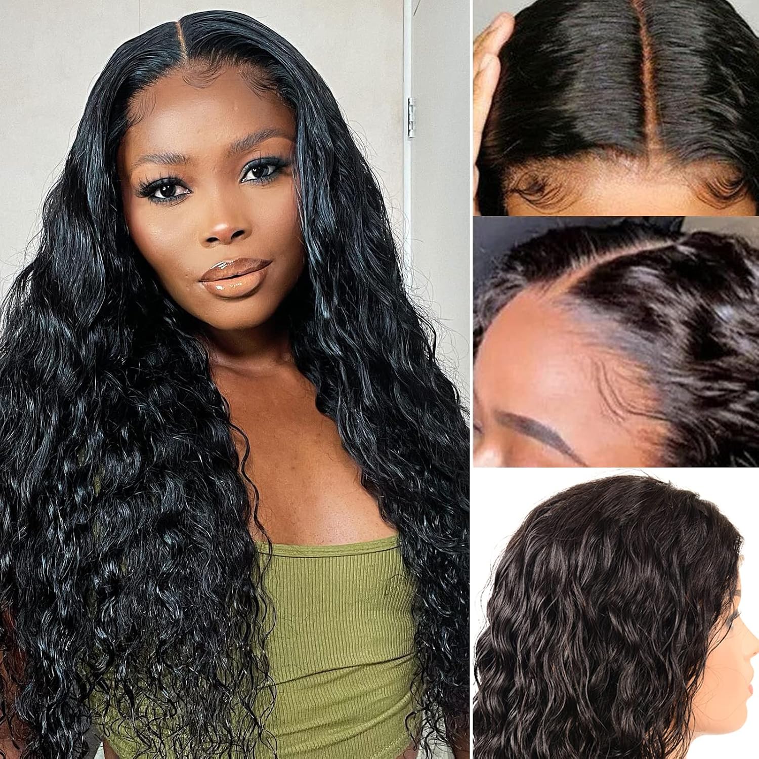 NAMOYA Lace Front Wigs Human Hair Pre Plucked 24 Inch Lace Front Wigs Water Wave Human Hair Wigs for Black Women 4x4 Lace Closure Wigs with Baby Hair 150% Density Natural Color