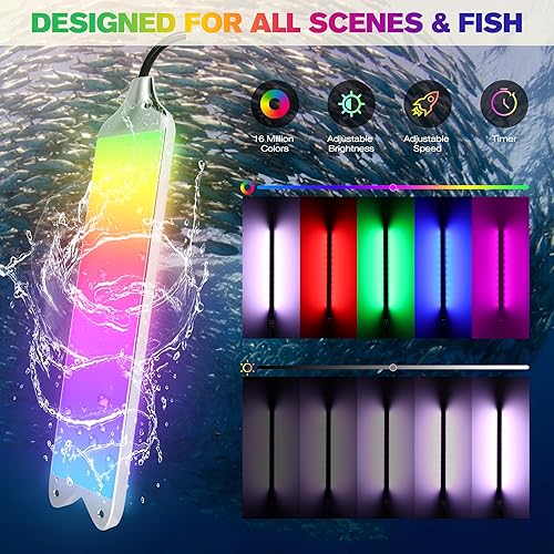 Miniatura 2 de Luz de pesca submarina multicolor, 200 W, 20000 lm, 12 V y 110 V, cable de 50 pies, atractor de peces RGB de 12 pulgadas para agua dulce y salada,
