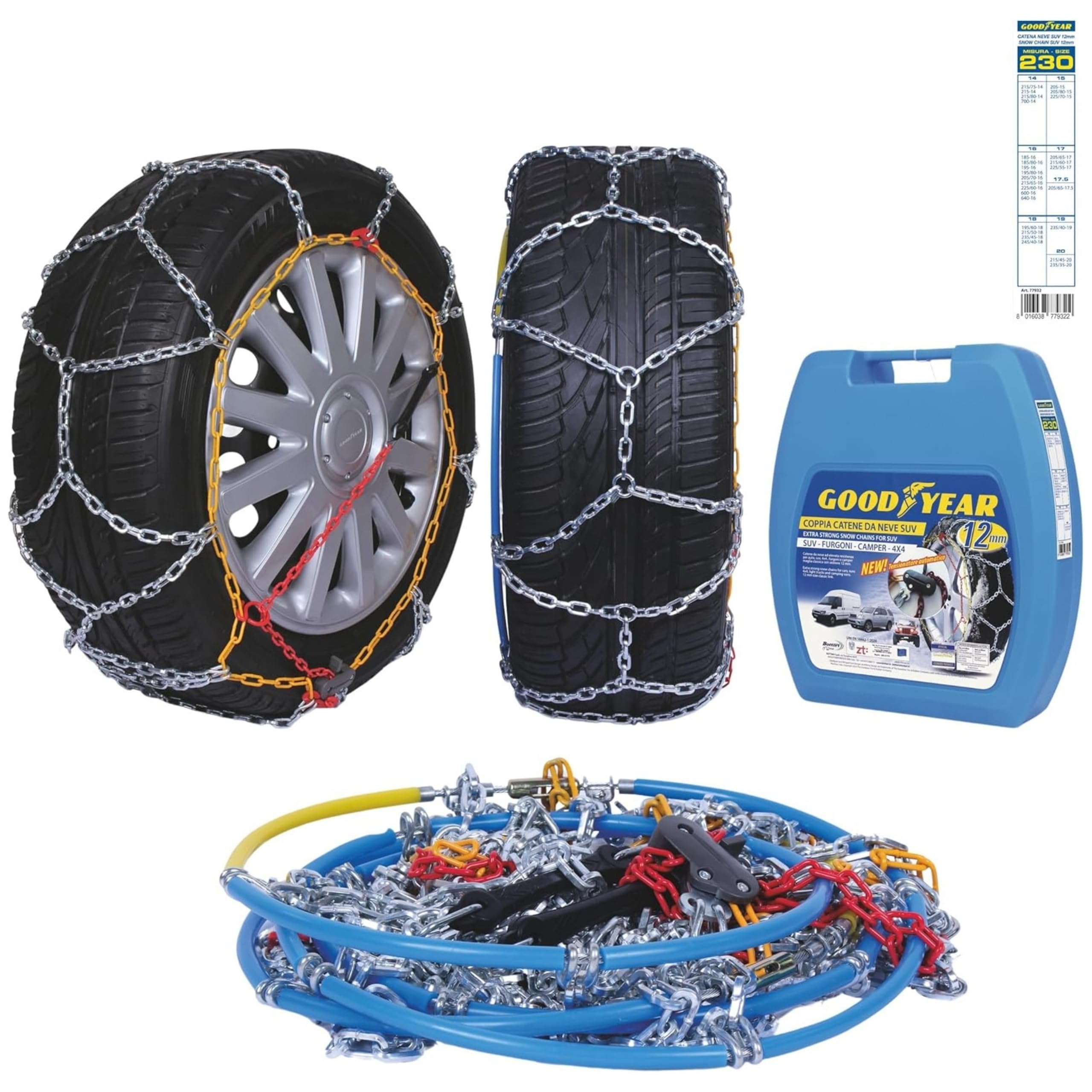 Goodyear 77932 Schneeketten 12 mm für SUV, Lieferwagen und Wohnmobil mit Selbstspannsystem, Größe 230