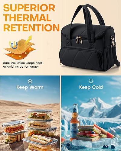 Miniatura 3 de HOTOR Lonchera para mujer  Lonchera aislada con bolsillos adicionales, amplia bolsa de almuerzo con asas y correas acolchadas, bolsa enfriadora
