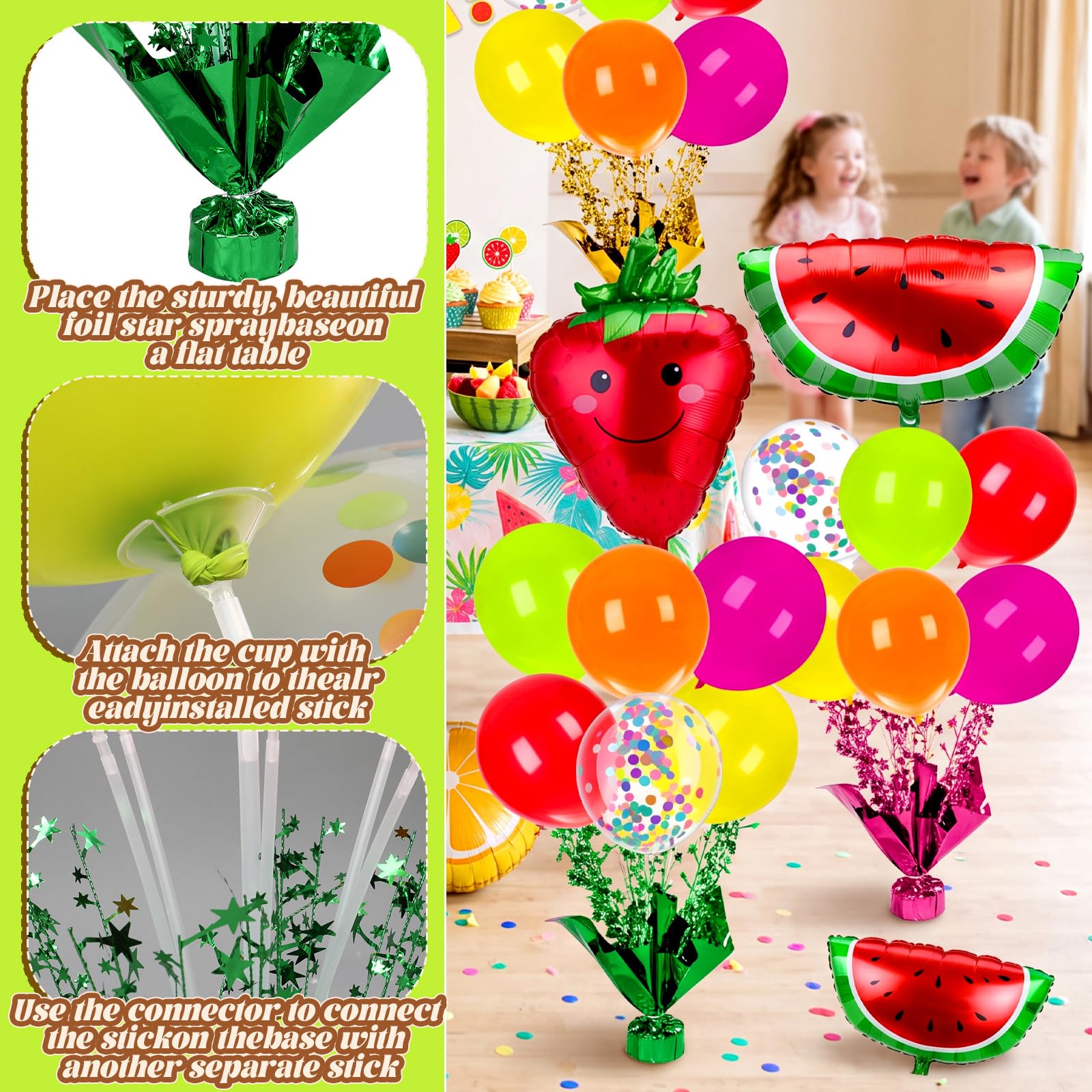 Civaner 6 juegos de decoración de fiesta de frutas, soporte de globos de verano, centros de mesa, kit de soporte de globos de frutas, decoración de sandía tropical para boda, cumpleaños, ducha