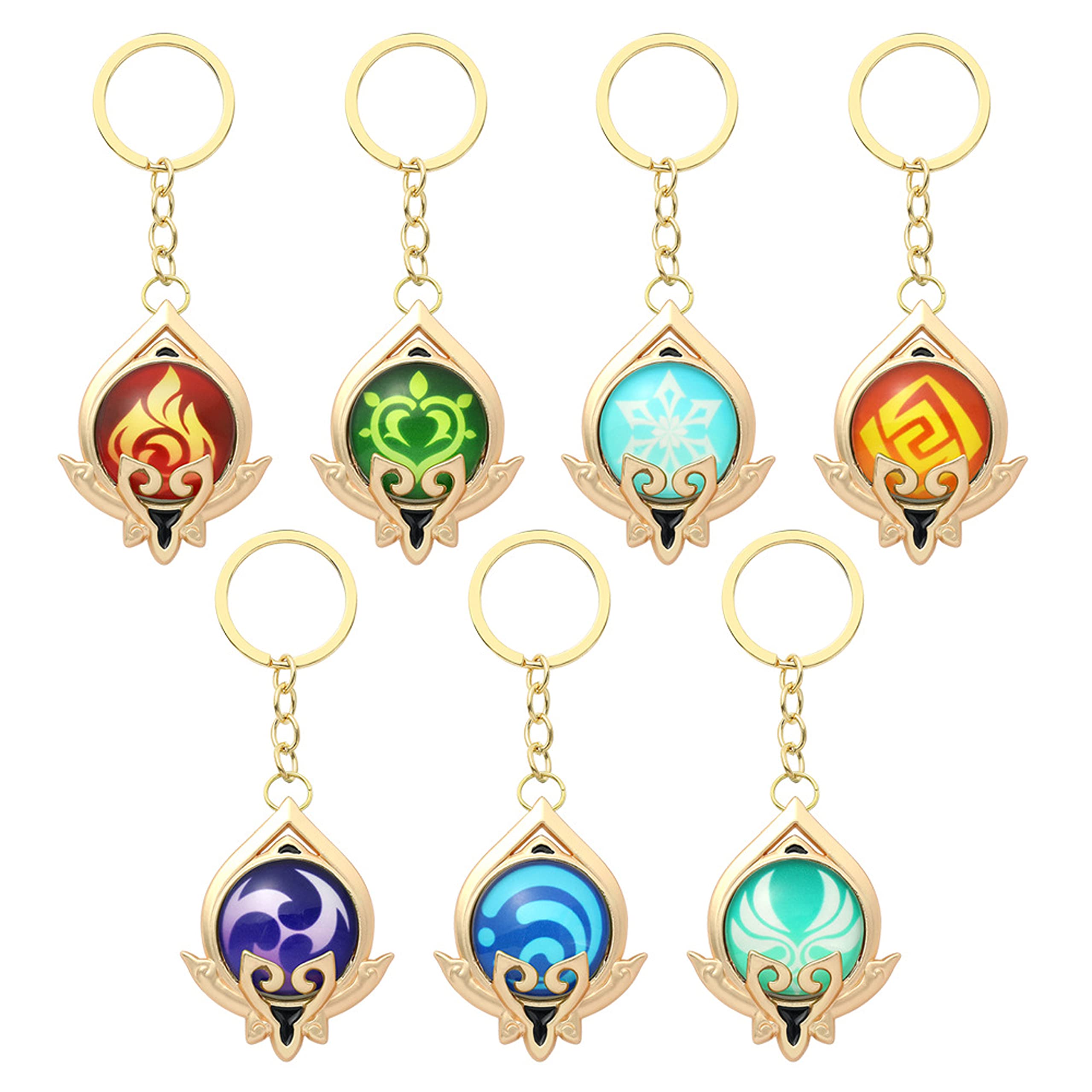 SOOYOOYOOSumeru Cosplay Keyrings, Genshin Impact Keychain, Genshin Impact Vision Keyrings Set, Eye of God Pendant, 7pcs Metal Sumeru Pyro Hydro Anemo Electro Dendro Cyro Geo Merch Set
