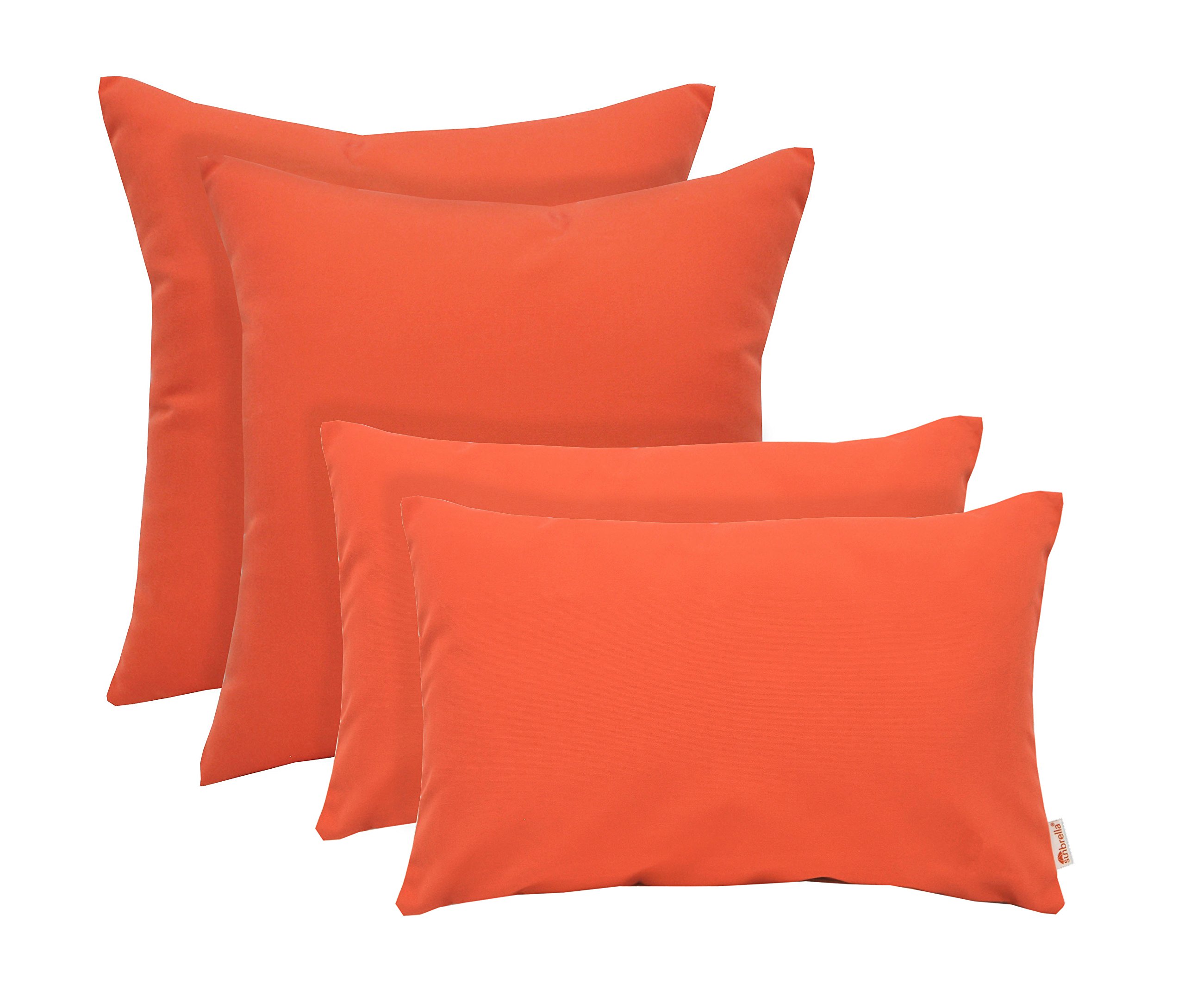RSH DECOR Set of 4 Indoor/Outdoor Square & Rectangle Lumbar Throw Pillows Sunbrella Canvas Melon ~ Vibrant Orange (12