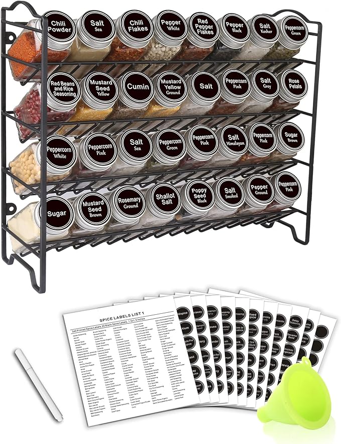 Spice Rack Organizer with 32 Glass Spice Jars