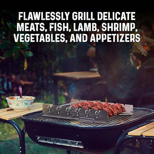 Miniatura 3 de Yukon Glory Estante para brochetas de barbacoa para asar Shish Kebob y pinchos, acero inoxidable plegable duradero con 6 pinchos