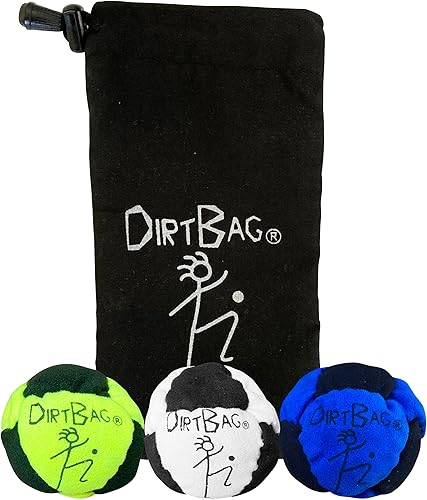 Miniatura 16 de DIRTBAG Classic Footbag Hacky Sack Paquete de 3 con bolsa, único, juego de bolsas de pies con bolsa de transporte exclusiva. Gris/Rasta/Rojo