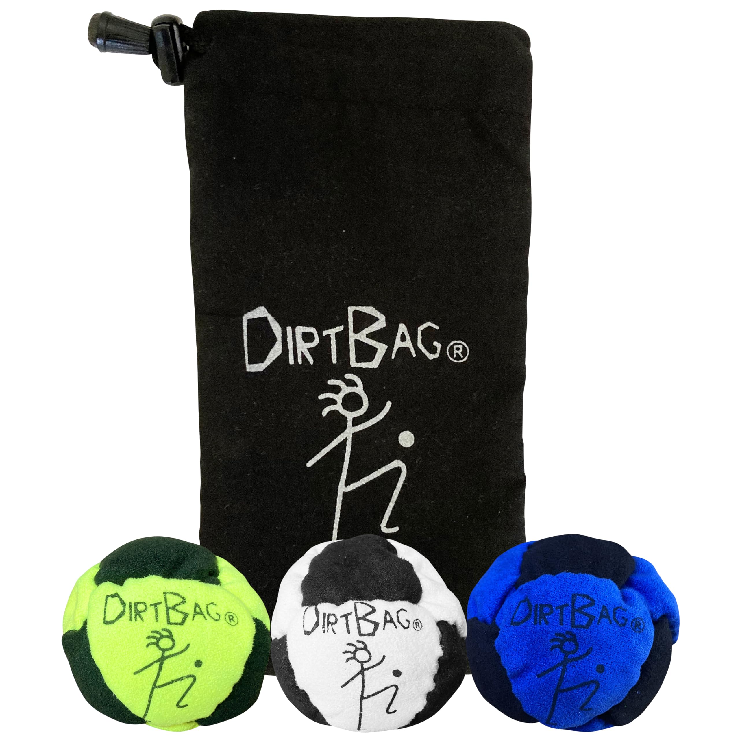 DIRTBAG Classic Footbag 3 Pack with Pouch, Unique, Footbag Set with Signature Carry Bag.