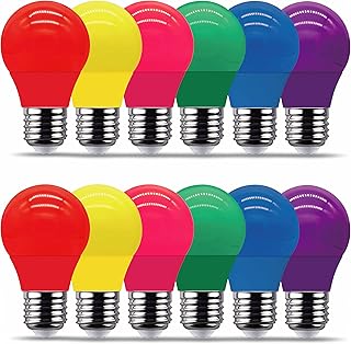 BHMAOYN E27 5W G45 Bombillas LED de Mini Colores,Equivalente Bombillas 40W,Colores Mezclados Rojo, Amarillo, Verde, Azul, Rosa Morado,Verde para Exterior,Patio,Iluminación Navideña Paquete de 12