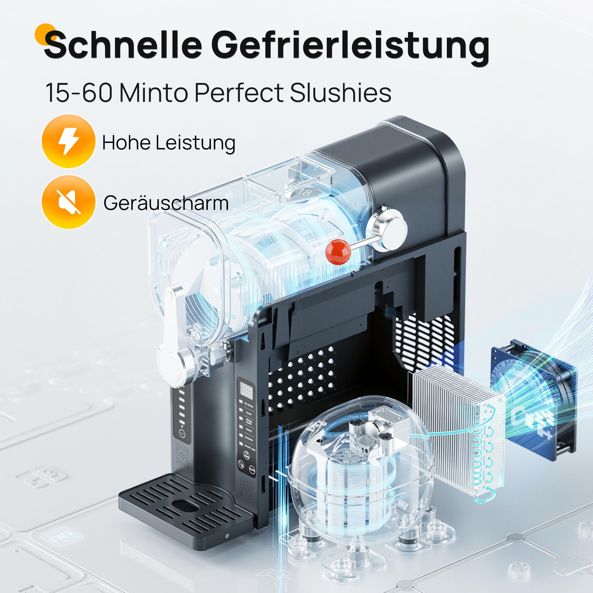 INITIO Slush Machine 2L Slushie Machine per la casa per Slushi, Frappé, Milkshake & Margarita, senza ghiaccio necessario, display LED, autopulente, nero, AD03, 6 programmi + 1 confezione