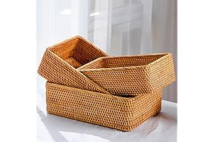 ZENFUN 3-Piece Rectangular Cane Basket Set