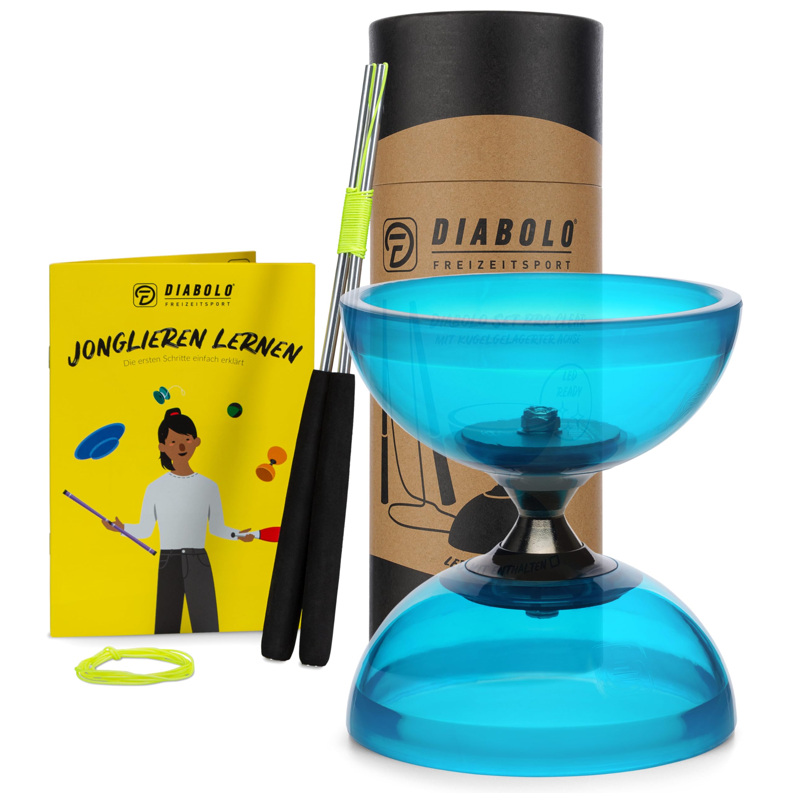 Diabolo Freizeitsport Set de Malabares Pro con diábolo de Bolas (Turquesa), Palos de Aluminio, Cuerda de Repuesto (160cm) e Instrucciones Impresas (DE)- con Embalaje de Regalo Ideal para Regalar — view 9