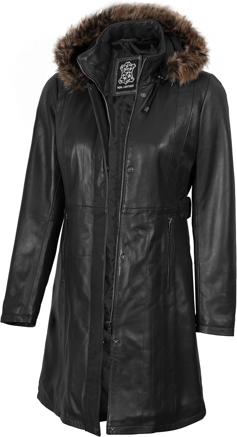 fjackets Women Leather Long Coat -Real Lambskin Stylish Leather Coats For Womens Premium Car Coat Style Leather Jackets Women