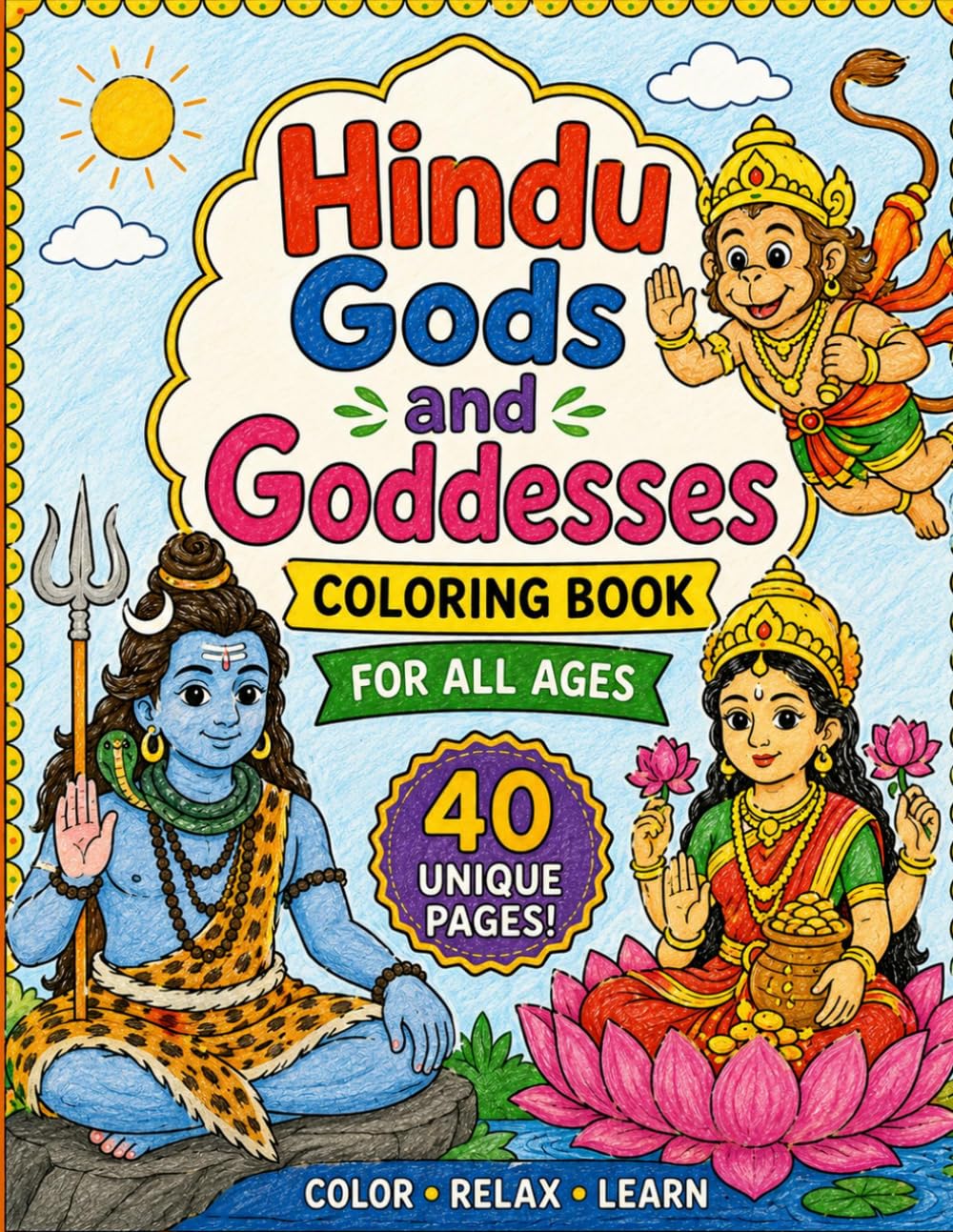 Hindu Gods and Goddesses Coloring Pages for Kids and Adults: Indian Mythology and Culture Coloring Activity Book with Pages of Krishna, Shiva, Ganesha, Hanuman, Lakshmi, Rama, Durga and More