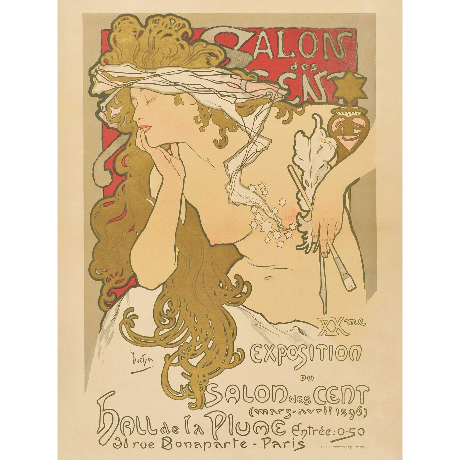 Artery8 Mucha Salon Des Cent 20th Exhibition Advert Premium Wall Art Canvas Print 18X24 Inch