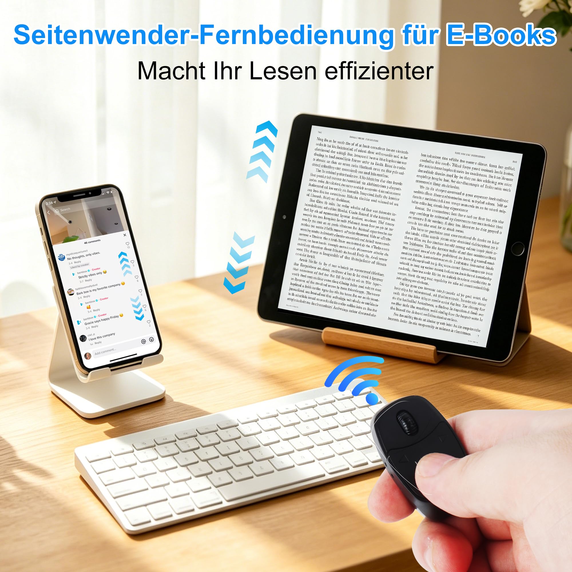 Kabellose Bluetooth-Fernbedienung, TikTok-Scrolling Ring Wiederaufladbarer mit Ladehülle, Remote Kurzvideo, Kamera Auslöser, E-Book PPT Seitenwender, für Smartphone Tablet Zuhause Reisen Büro-Schwarz
