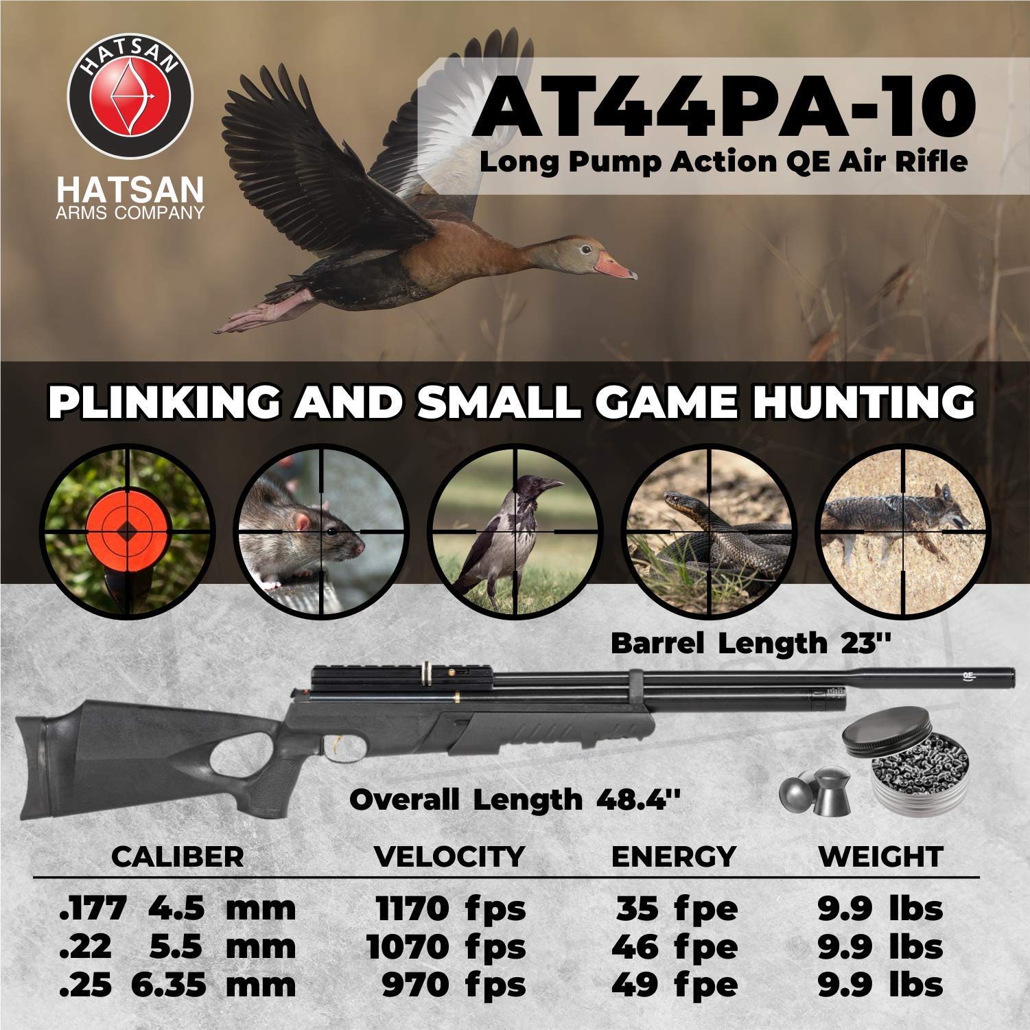 Wearable4U - Hatsan AT44PA-10 Pump Action Long QuietEnergy QE .25 Cal AirRifle with .25 Cal 150ct Lead Pellets Bundle