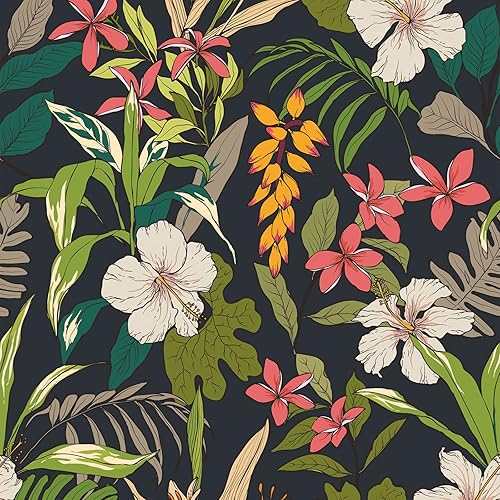 VEELIKE Papel tapiz floral negro de 177 x 118 pulgadas papel tapiz floral de hojas oscuras tropicales autoadhesivo extraíble papel de contacto