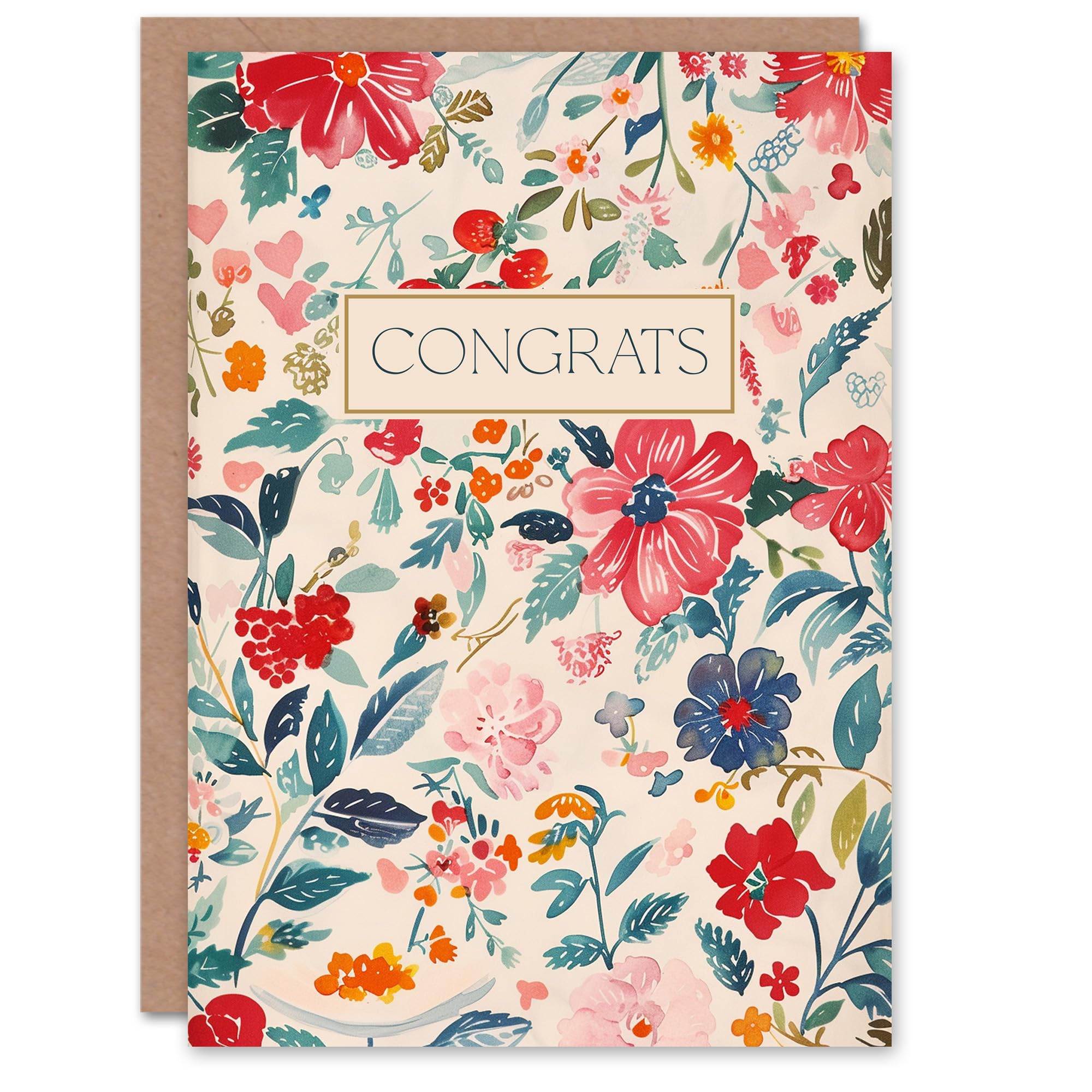Artery8 Congratulations Card Congrats Watercolour Spring Flower Pattern For Her Gran Sister Niece Daughter Wife Woman Greeting Card