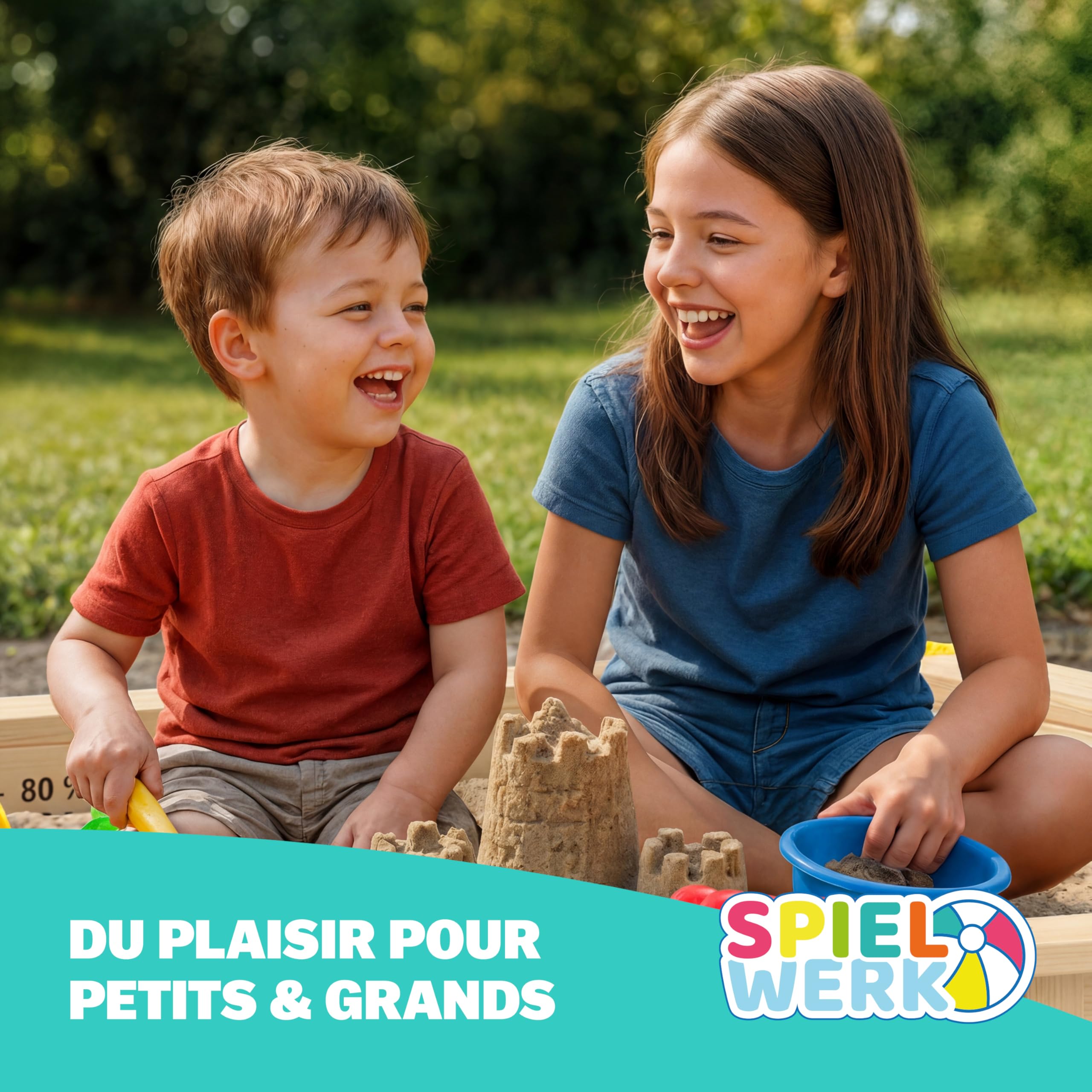 SPIELWERK® Sabbiera Gioco Bambini 120x120x120cm Tettoia Parasole in Legno Protezione UV Giocattolo Bimbi da Esterno con Sabbia e Copertura Tetto