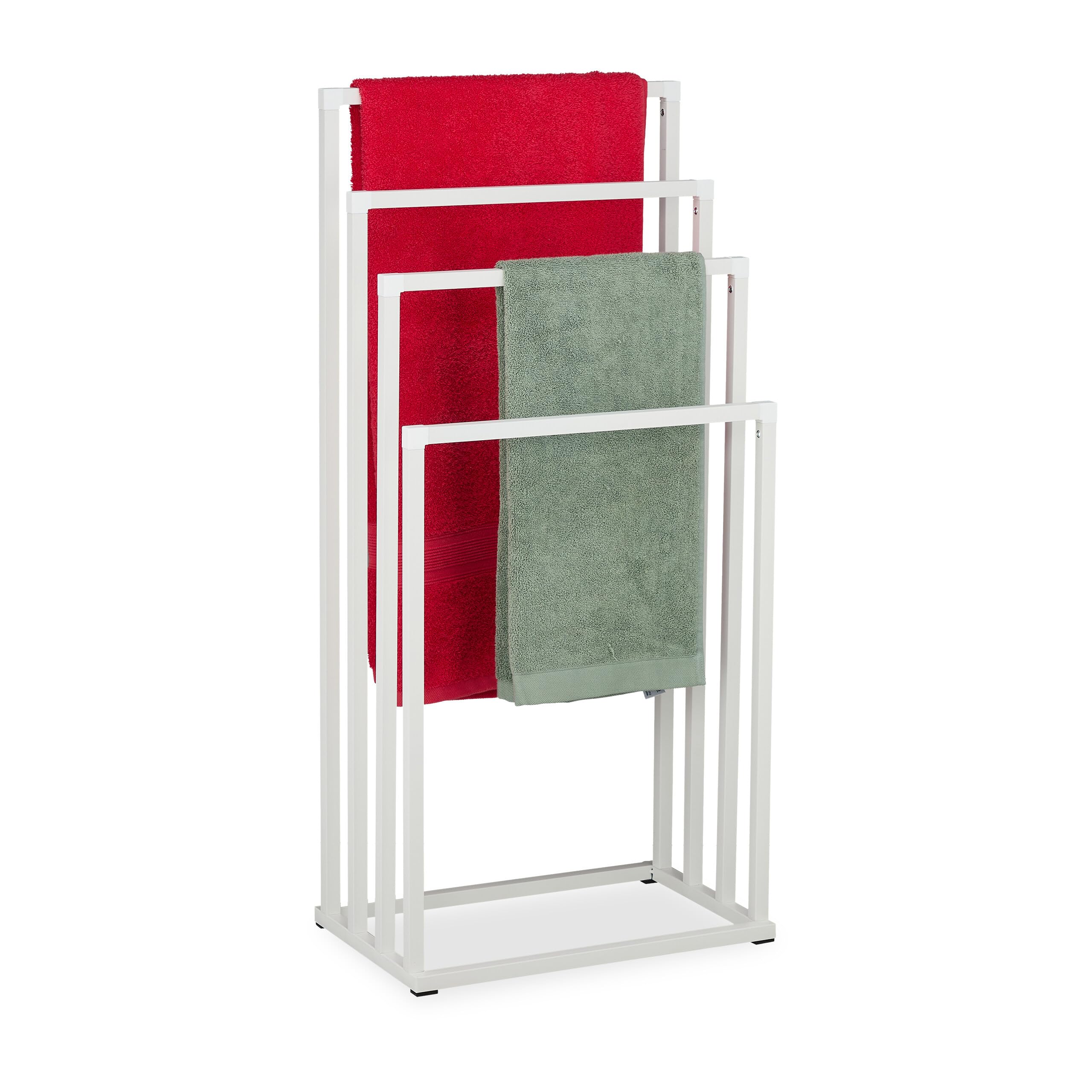 Toallero Relaxdays, HxBxT: 96,5 x 45 x 29 cm, Metal, 4 Varillas, Soporte de Toallas, baño, Blanco