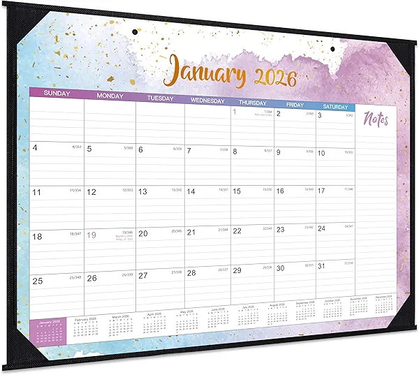 2026 Desk Calendar - Large Desk Calendar 2026, Jan. 2026 - Dec. 2026, 22" x 17", 2026 Calendar 12 Month with Corner Protectors, Desk Pad, To-Do List & Notes, Desk/Wall Calendar for Organizing - Multicolor Waterink