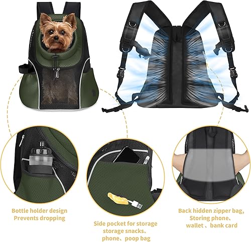 Miniatura 9 de WOYYHO Mochila transportadora para perros pequeños, mochila frontal de malla ventilada para perros con cinturón de seguridad para viajes,