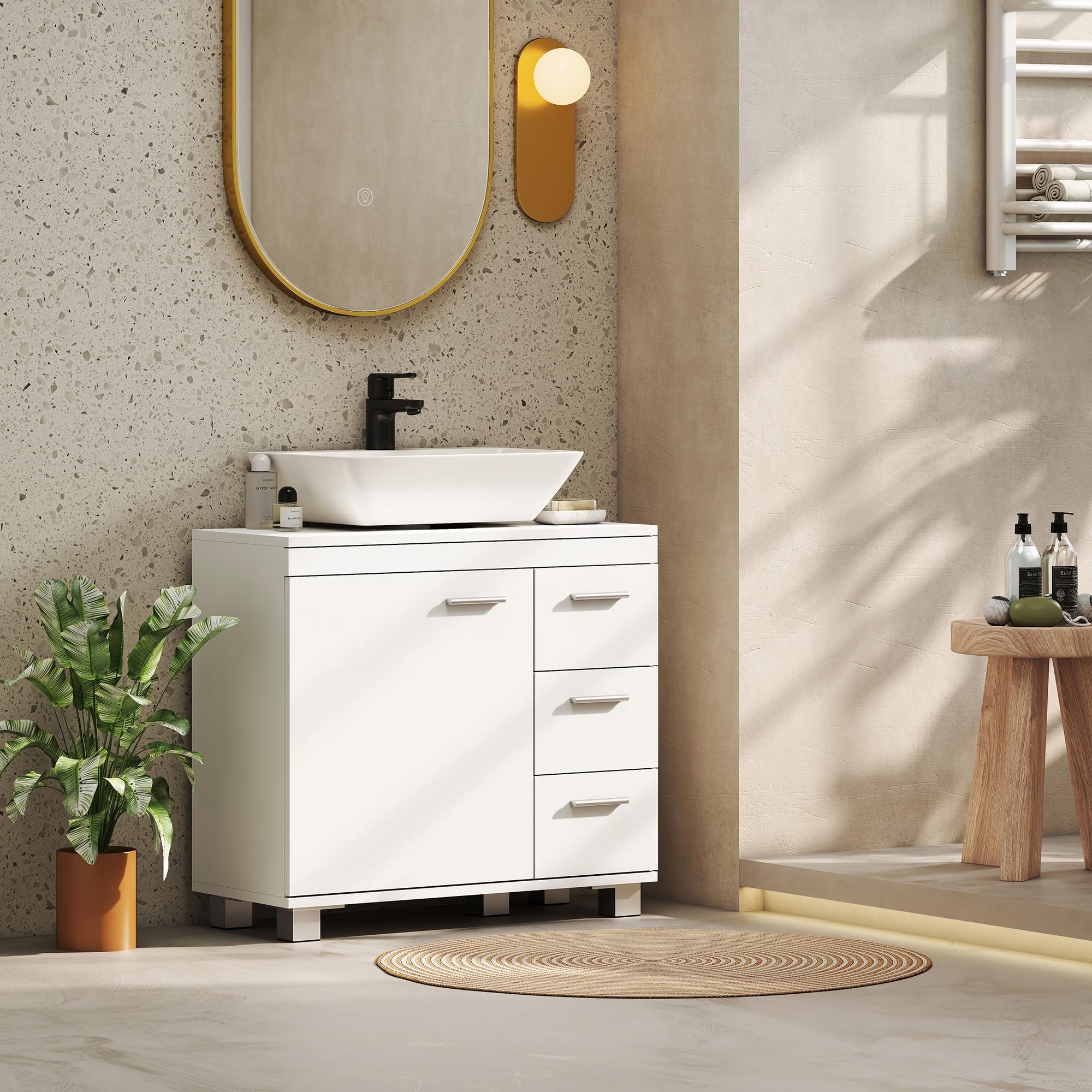 HOMCOM Waschbeckenunterschrank mit Soft-Close Tür 70 x 30 x 64 cm Weiß