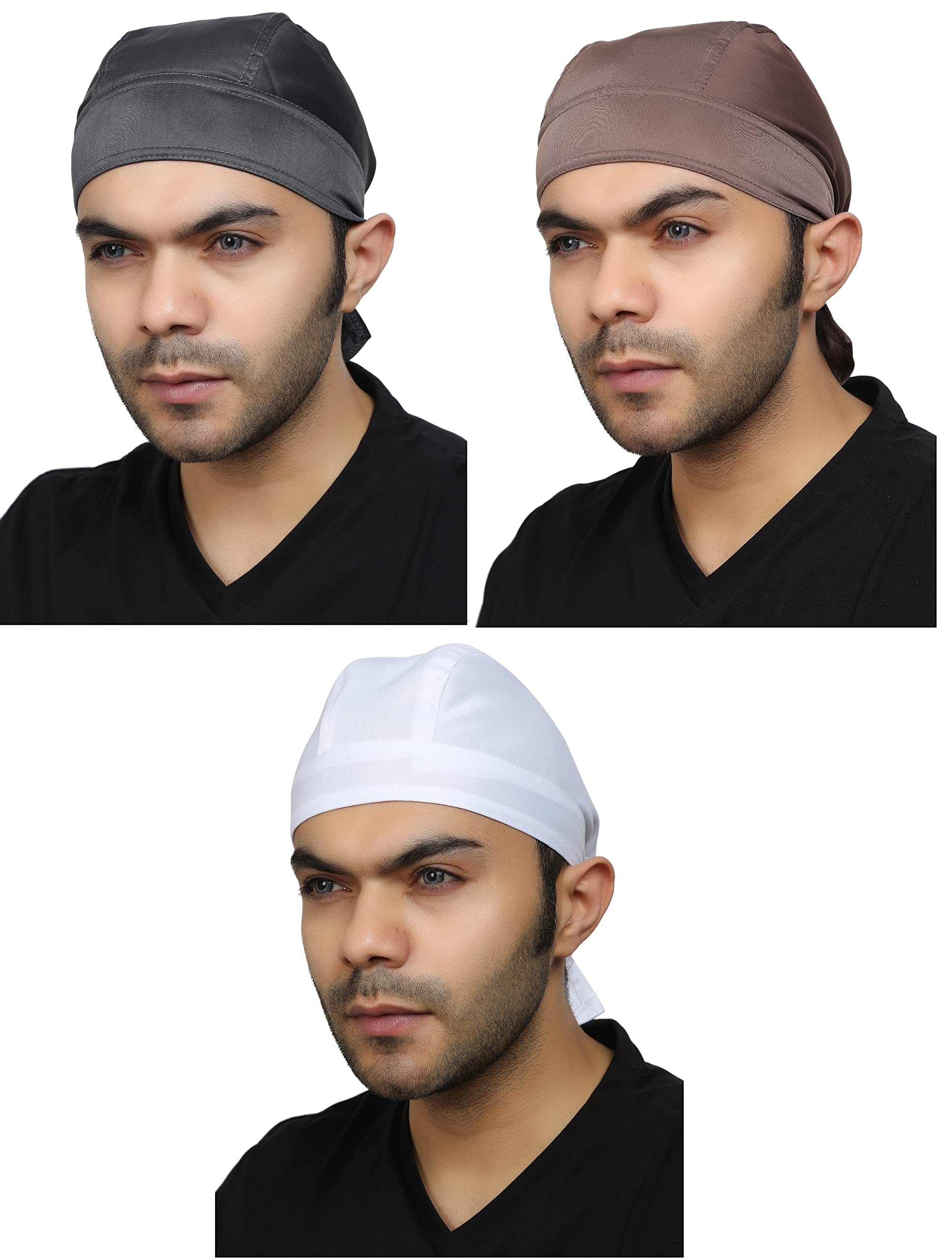 BISMAADH Polyester Multifunctional Moisture Wicking Skull Caps Doo Rag Headwrap for Men & Women Pack of 3