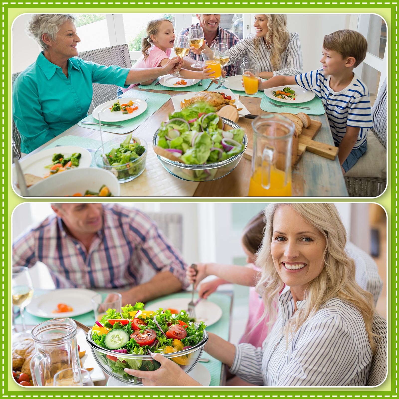 Domensi Cuencos de vidrio de 6.5 cuartos de galón, tazón grande de vidrio transparente, cuenco de ensalada de vidrio para servir cuencos de cocina para almacenamiento de pan, ensalada, lavavajillas,