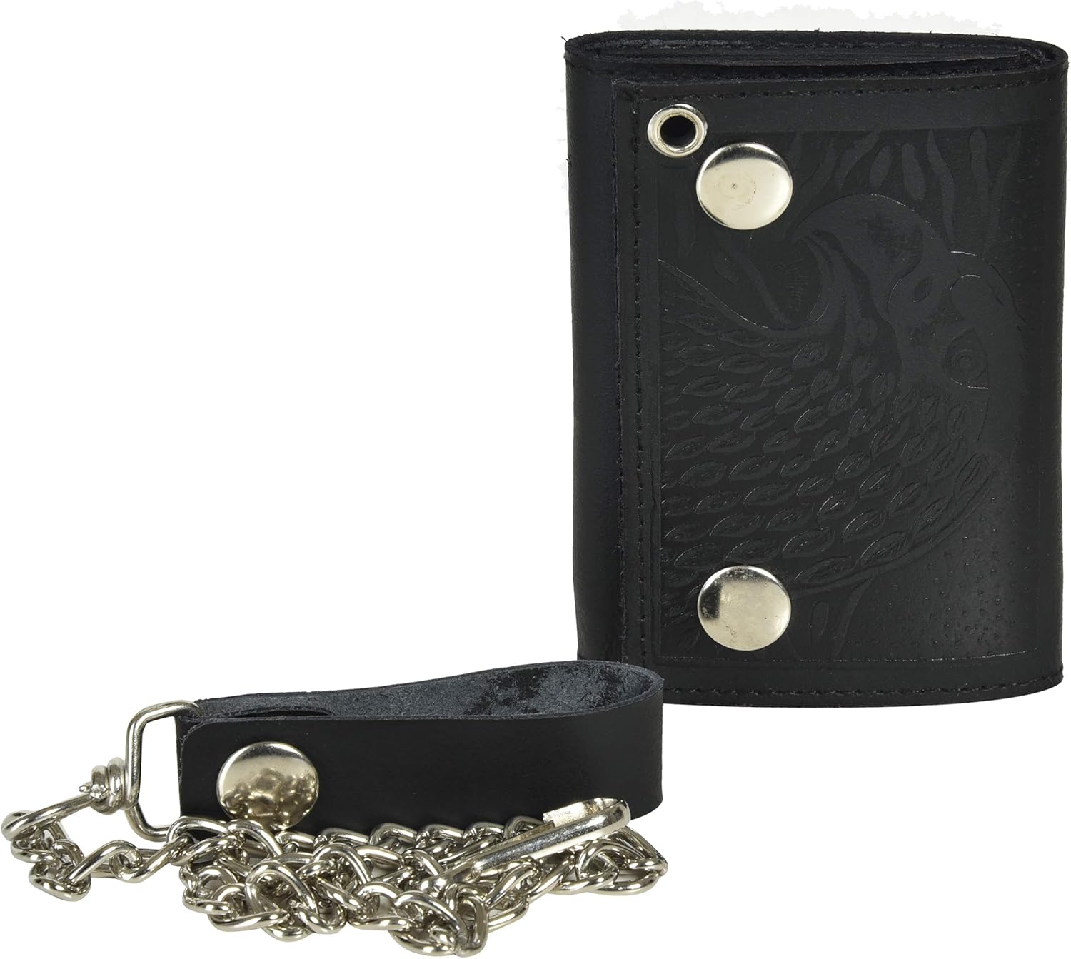 Trifold Biker's Large Wallet ID Card Holder With Chain Genuine Leather - Image 5
