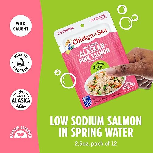 Miniatura 3 de Chicken of the Sea Alaskan Pink Salmon, 2.5 oz. Packets (Box of 12), Wild Caught Salmon, Skinless & Boneless, Low Sodium