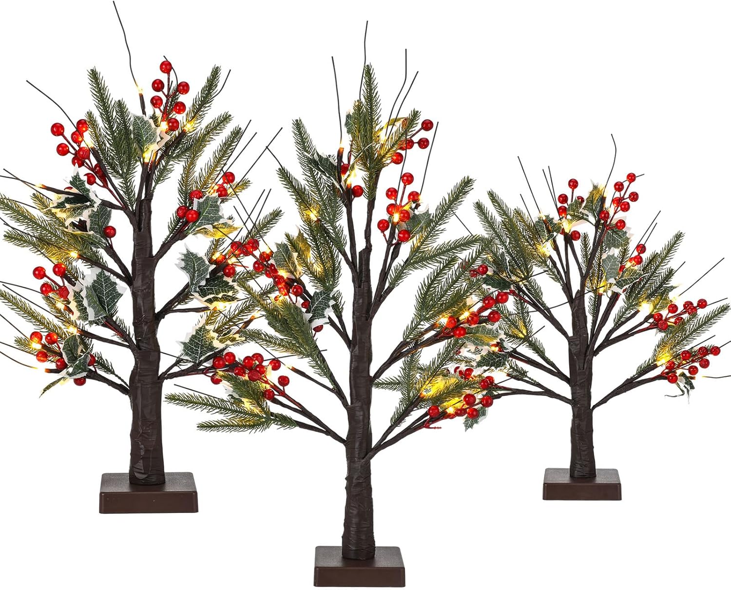 Amazon.com: VIHOSE 3 Pcs Christmas Lighted Birch Tree with Berry Stems ...
