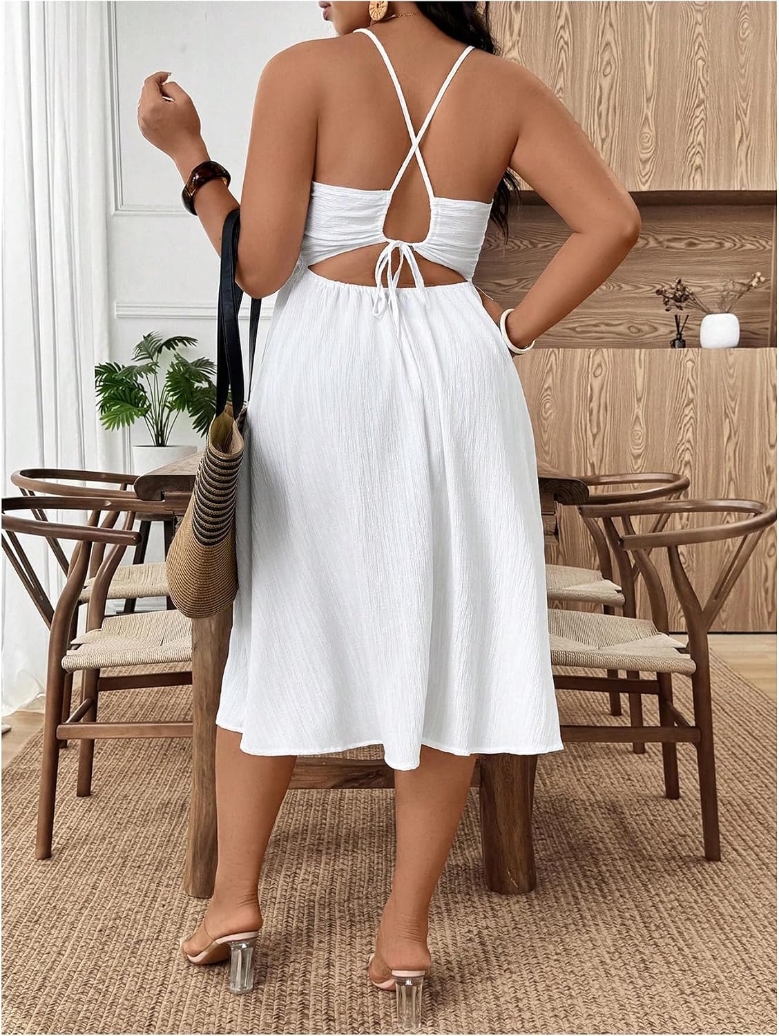 SOLY HUX Women's Plus Size Backless Dress Deep V Neck Criss Cross Flowy Split Vacation Dresses