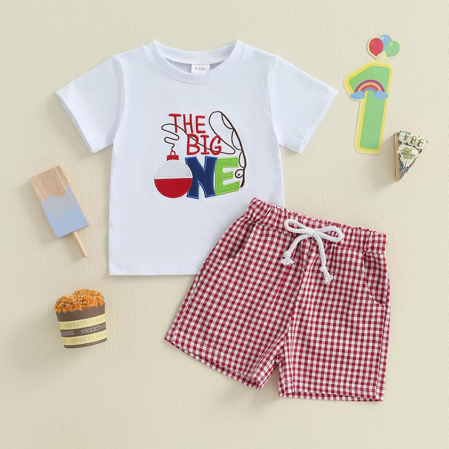 Baby Boy 1st Birthday Outfit One Embroidered Short Sleeve T-Shirt Top Plaid/Stripe Shorts Set Cake Smash Clothes - Image 6