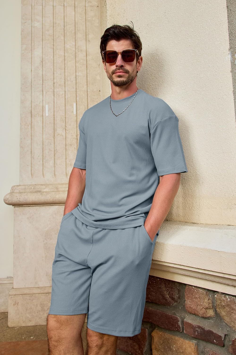 Lexiart Mens Casual 2 Piece Outfits-Short Sleeve Athletic Set Oversize T-Shirts Drawstring Tracksuit Set