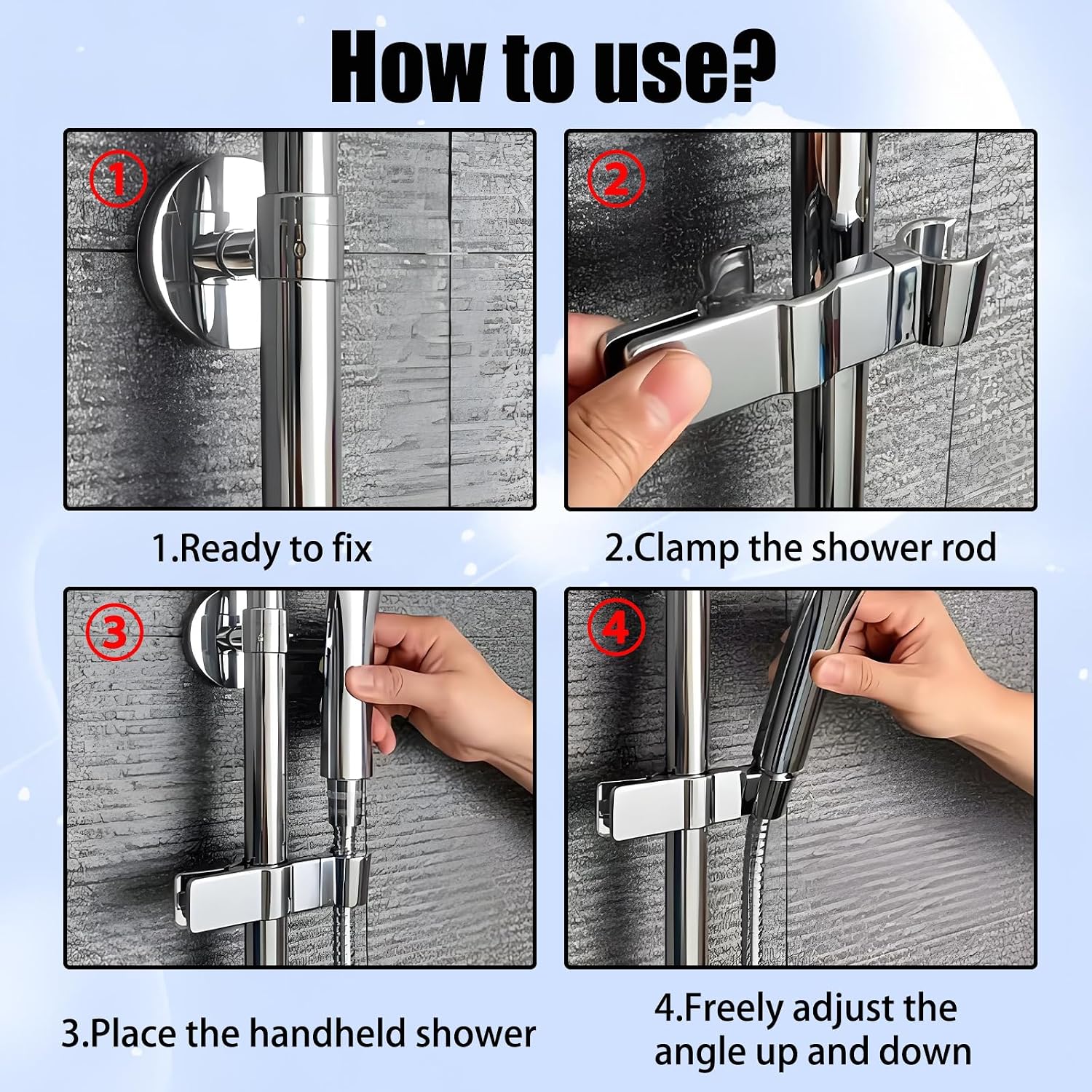 1 Pack Silver Adjustable Shower Head Holder, Universal Rail 20-29MM Slide Bar, 35 Degree Rotation Sprayer Holder for Home Bathroom Replacement