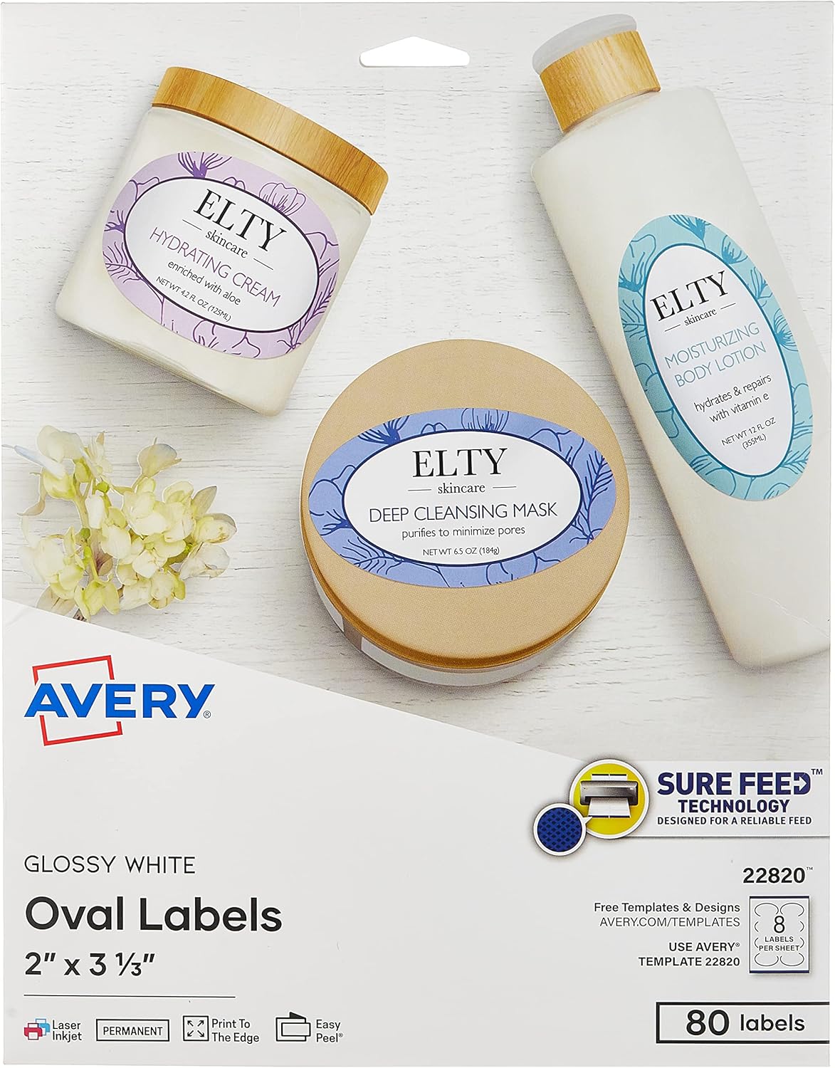 Amazon.com : Avery Printable Blank Oval Labels, 2" x 3-1/3", Glossy White, 80 Customizable ...